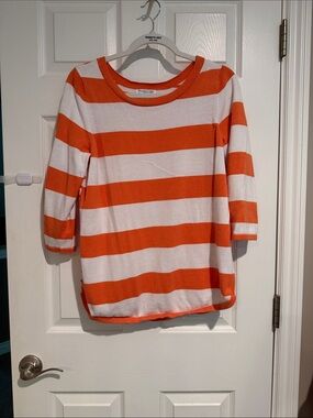 NorthStyle Orange & White Striped Scoop Neck Sweater